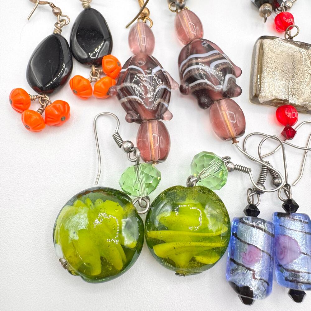 Large Mixed Art Glass Earring Lot Lampwork Dichroic Slag Fun Colorful 31 Pair - Picture 15 of 16